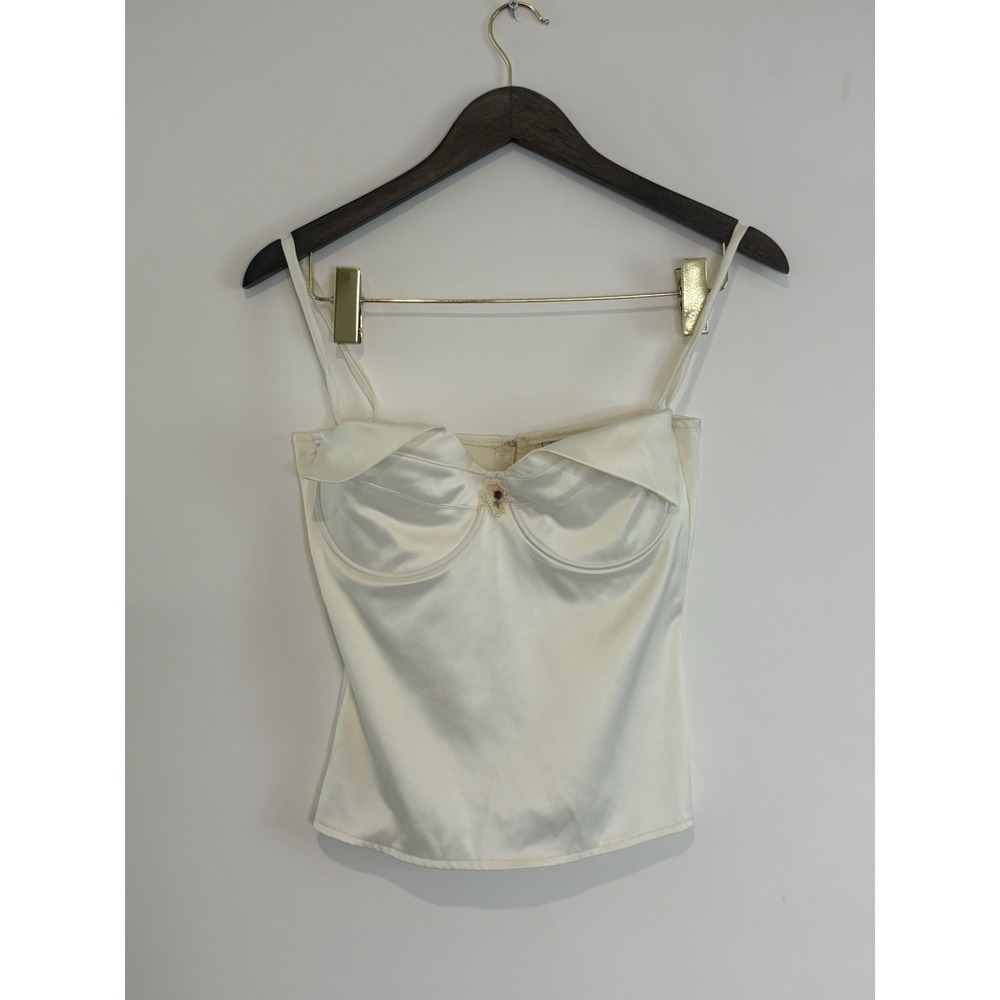 Enduring Kairos Womens XS Ivory Satin Lace Camisole Bustier Corset Top Flower A4
